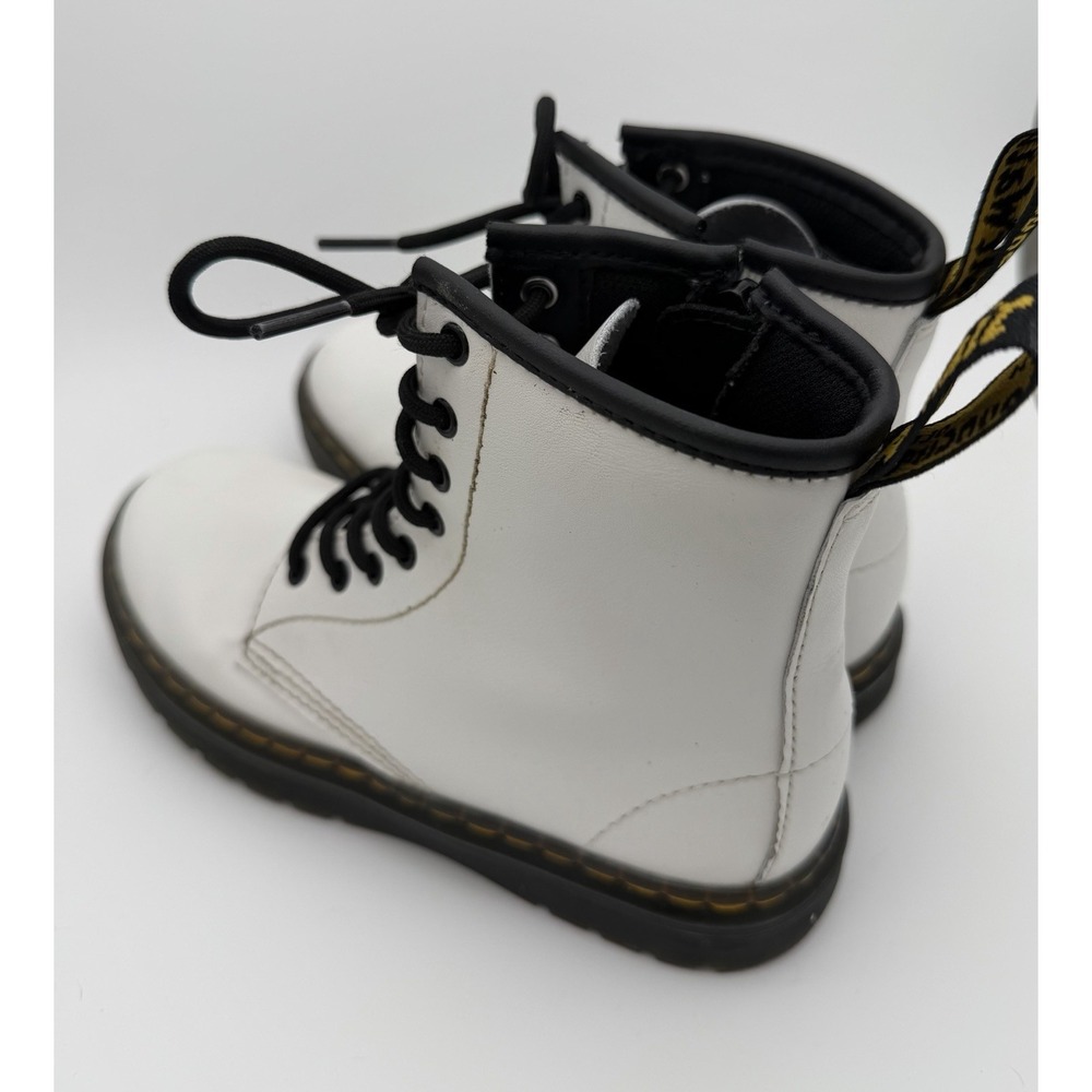 Dr. Martens White/Black Leather Combat Ankle Boots Lace-Up Side Zip US 1 - Picture 2 of 6
